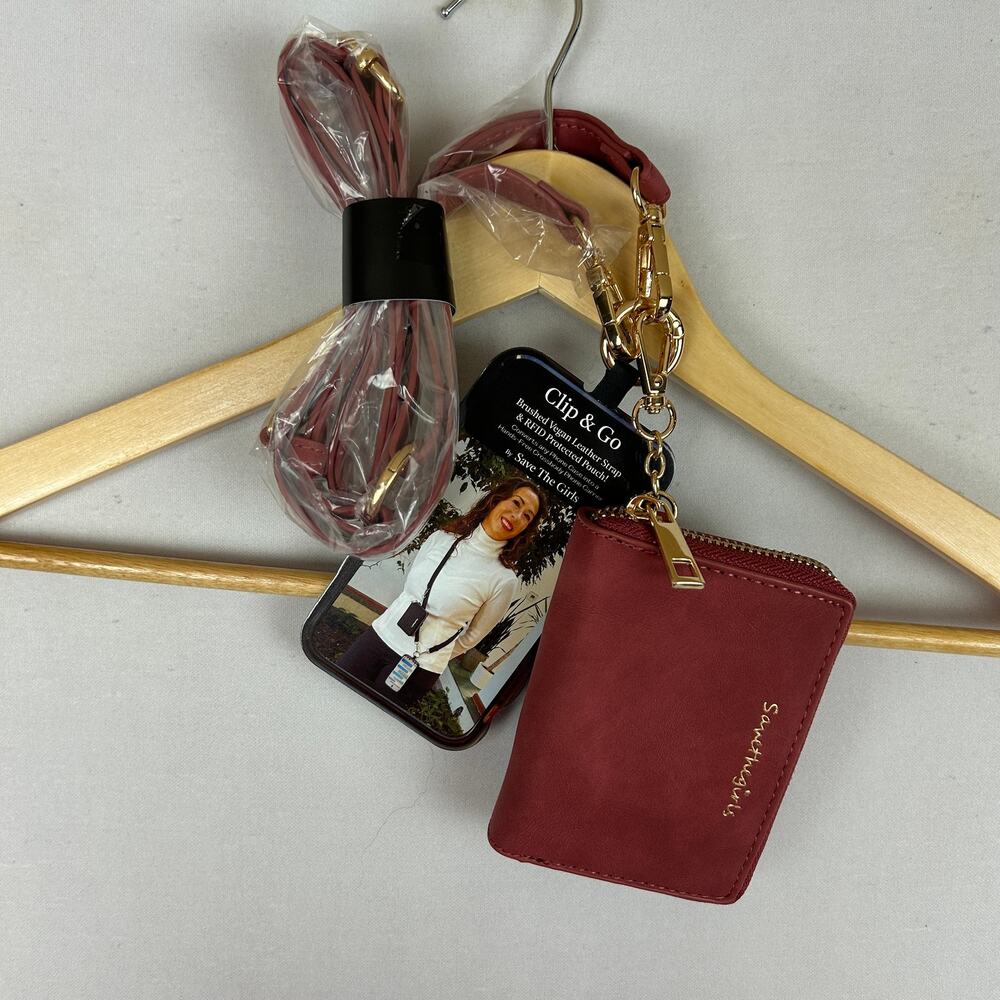 Save the Girls Clip & Go Wristlet Strap w/ Pouch Brushed Vegan Leather Deep Rose